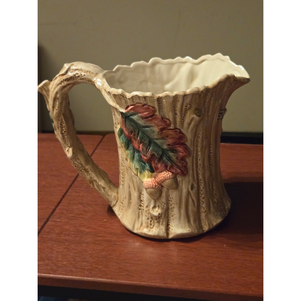 Omnibus Fitz and Floyd 1990 Tree Trunk Acorn Leaf Ceramic Pitcher‎ 1.25 QT